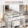 WAYES 43.3" Clear Glass Top Makeup Vanity Desk Set with LED Mirror, Charging Station, and Storage Stool - Modern White - 2 of 4