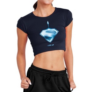 Women's Superman 2025 Look Up Shield Cap Sleeve Baby Rib Crop Top - 1 of 4