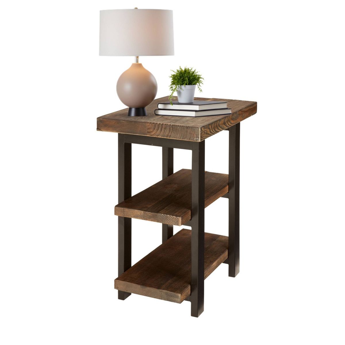 Pomona Metal and Wood 2 Shelf End Table Slate - Alaterre Furniture