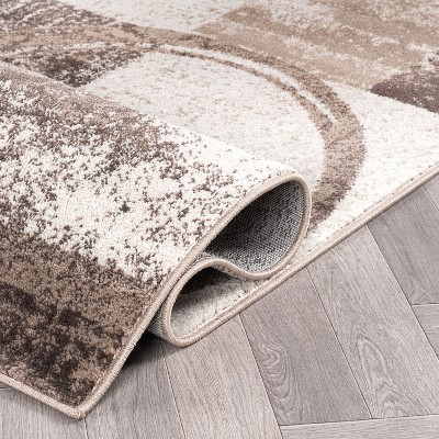 Brown Abstract Circle Design Easy Care Area Rug 3'3" x 5'