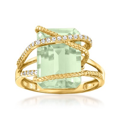 Ross-Simons 7.00 Carat Prasiolite and .15 ct. t.w. Diamond Ring in 14kt Yellow Gold