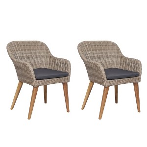 vidaXL Outdoor Chair Set of 2 Brown PE Rattan Medium Removable Covers - 1 of 4