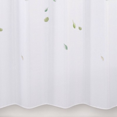 Green and White Botanical Polyester Shower Curtain