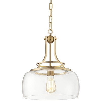 Franklin Iron Works Brass Pendant Light 13 1/2" Wide Modern Farmhouse Rustic LED Clear Glass Fixture Kitchen Island Dining Room