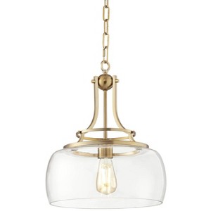 Franklin Iron Works Charleston Brass Pendant Lighting 13 1/2" Wide Modern LED Clear Glass Shade for Dining Room House Foyer Kitchen Island Entryway - 1 of 4