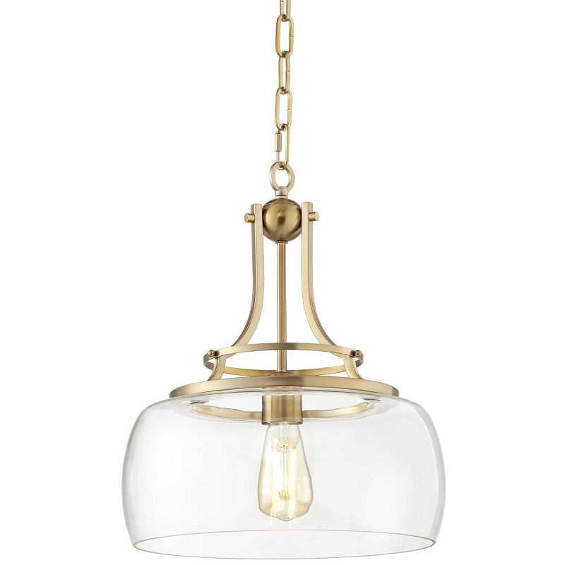 Franklin Iron Works Charleston Brass Pendant Lighting 13 1/2" Wide Modern LED Clear Glass Shade for Dining Room House Foyer Kitchen Island Entryway, 1 of 10