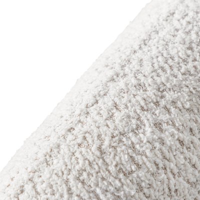 Off-White Boucle Fabric Curved Loveseat with Wooden Legs