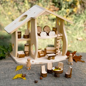 Guidecraft Woodlands Natural Wooden Multi-floor Dollhouse Set with Furniture - Kids Educational Toy Play House - 1 of 4