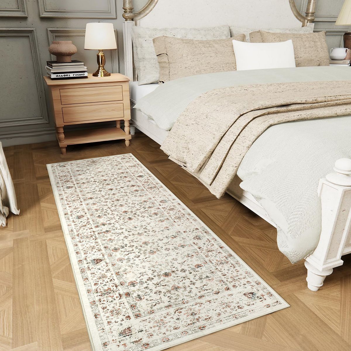 Garvee Vintage Floral Print Area Rug Washable Living Room Bedroom Area Rug Soft Non Slip Low Pile Carpet