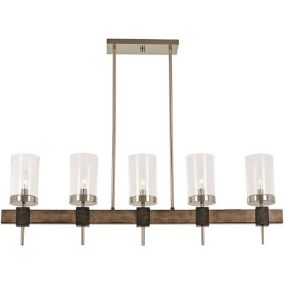 Minka Lavery Nickel Gray Linear Pendant Chandelier 40" Wide Farmhouse Seeded Glass Shade 5-Light Fixture for Kitchen Island House