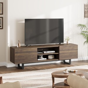 Industrial TV Stand for 80 Inch, Modern Entertainment Center with 2 Drawers, Wooden Media Cabinet with Heavy Duty Leg - 1 of 4