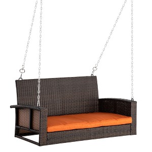 2-Person Outdoor Wicker Hanging Porch Swing Chair with Cushions, 550 lbs Weight Capacity - 1 of 4