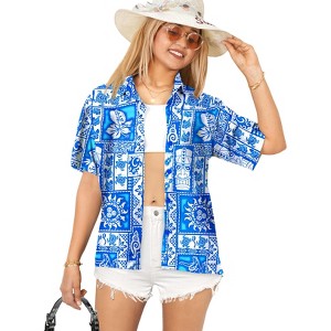 LA LEELA Women's Button Down Blouses Casual Summer Beach Party Short Sleeve Floral Blouses Button Up Hawaiian Dresses for Women - 1 of 4