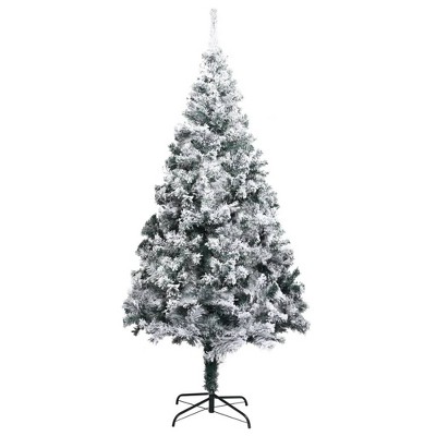 vidaXL Christmas Tree Artificial Tree with Stand and Flocked Snow Green PVC - 8 x 5 ft