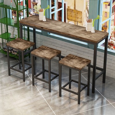 NicBex Dining Table Set for 3 Kitchen Table Pub Table Modern Design Long Dining Table Set with 3 Stools  Easy Assembly