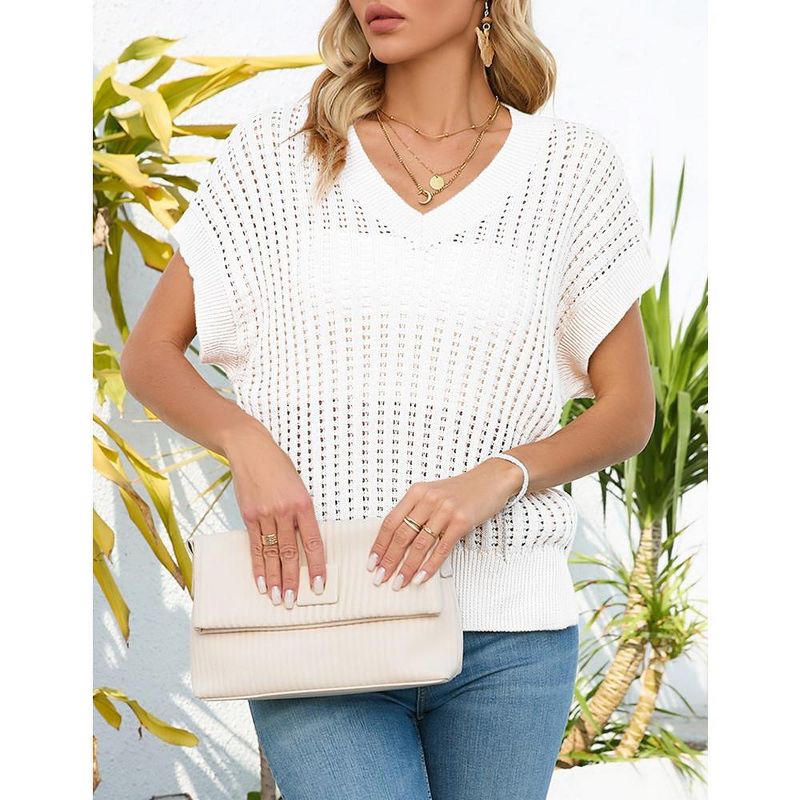 Whizmax Womens V Neck Summer Pullover Sweater Vests Cap Sleeve Tops Casual Loose Fit Lightweight Knit Vest Tops, 2 of 7