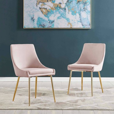 Gold Pink Velvet Upholstered Parsons Side Chair with Gold Metal Legs