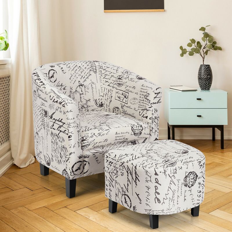 Costway Barrel Accent Chair Tub Chair Linen Fabric Upholstered w/Ottoman Modern Beige, 4 of 13