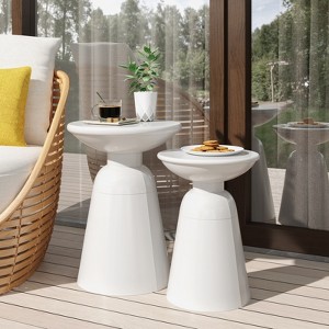VisioGear Patio End Tables, 2PCS Outdoor Flared Shaped End Table, Patio End Table with Round Base for Balcony Porch Pool, White, 15"*15"*20.75" - 1 of 4