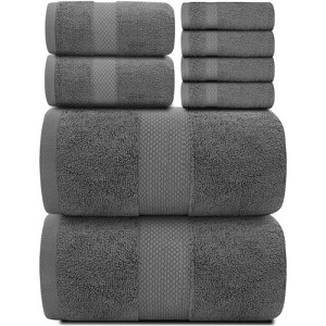 BRINJOY Luxury Bath Towel Set of 8 - 100% Turkish Cotton Highly Absorbent, 2 Luxury Bath Towels 700GSM, 2 Hand Towels, 4 Washcloths, Dark Gray - 1 of 4