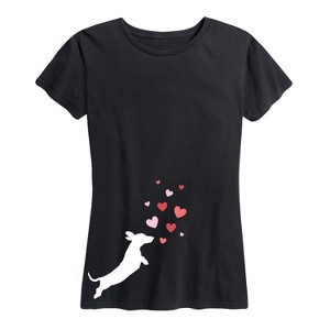 Women's - Instant Message - Dachshund Dog Chasing Hearts Short Sleeve Graphic T-Shirt - 1 of 4