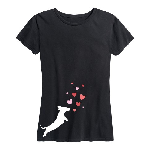 Women's - Instant Message - Dachshund Dog Chasing Hearts Short Sleeve Graphic T-Shirt - image 1 of 4