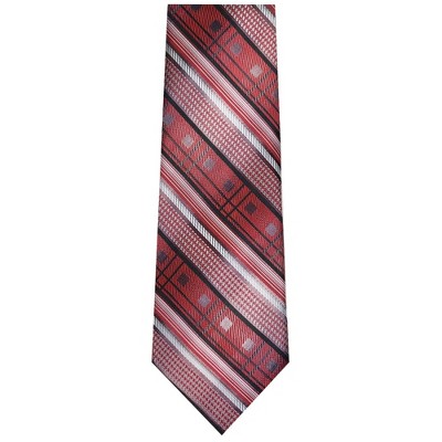 TheDapperTie Men's Burgundy, Black And White Stripes Necktie with Hanky