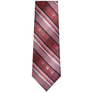 TheDapperTie Men's Burgundy, Black And White Stripes Necktie with Hanky - 1 of 3