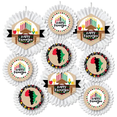 Big Dot of Happiness Happy Kwanzaa - Hanging Heritage Holiday Party Tissue Decoration Kit - Paper Fans - Set of 9