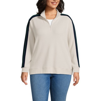 Lands' End Women's Long Sleeve Waffle Quarter Zip Pullover