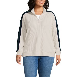 Lands' End Women's Long Sleeve Waffle Quarter Zip Pullover - 1 of 4