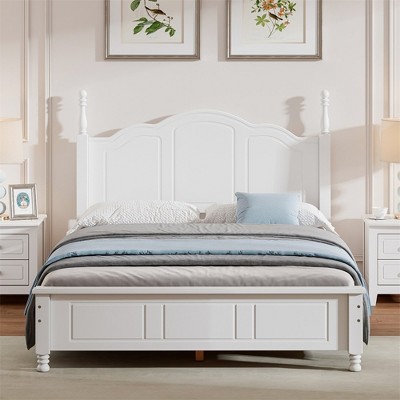 Full Size Platform Bed with Retro Headboard, Solid Wood Slats Support Bed Frame for Bedroom, Guest Room, No Box Spring Needed