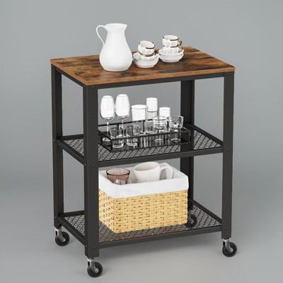 BRYCE Serving Cart, 3-Tier Kitchen Utility Cart on Wheels with Storage, for Living Room, Accent Furniture with Steel Frame, Industrial