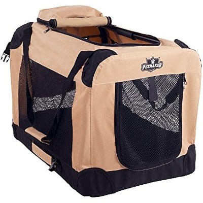 PETMAKER Portable Soft Sided Pet Crate, 16" x 12", Khaki