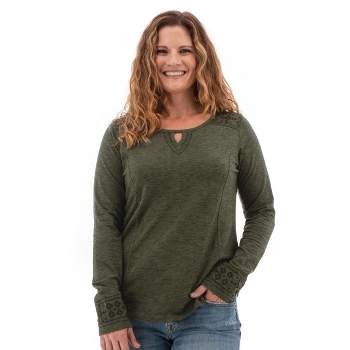 Aventura Clothing Women's Addison Long Sleeve Keyhole Neck T-Shirt - Olivine, Size X Small