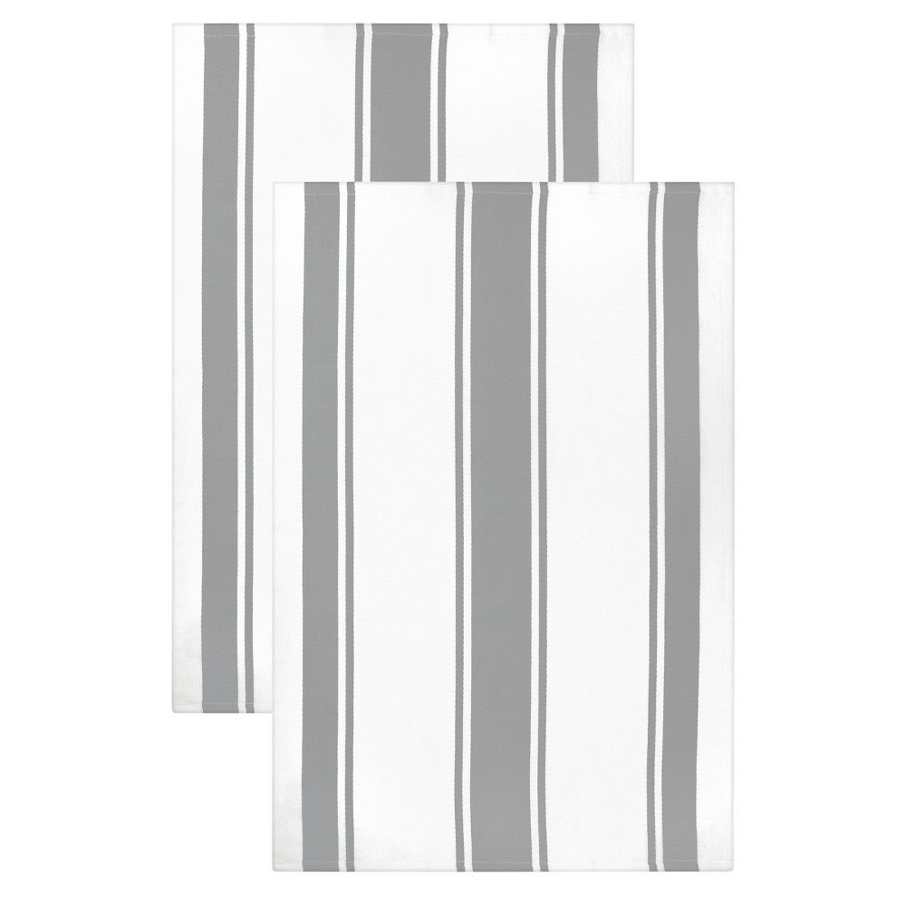 2pk Kitchen Towels Light Gray - MU Kitchen: Cotton, Absorbent, Dobby Weave, Machine Washable