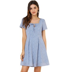 Allegra K Women's Printed Summer Casual Square Neck Short Sleeve Fit and Flare Dress - 1 of 4