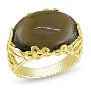 EVERLY JEWELRY | Yellow Plated Sterling Silver 11 CT TGW Oval Cut Smokey Quartz Bezel-set Filigree Ring - 1 of 3