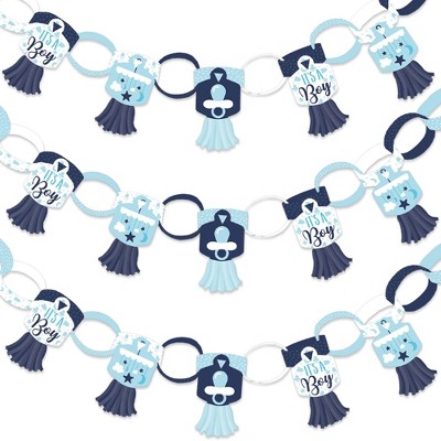 Big Dot of Happiness It's a Boy - 90 Chain Links and 30 Paper Tassels Decoration Kit - Blue Baby Shower Paper Chains Garland - 21 feet