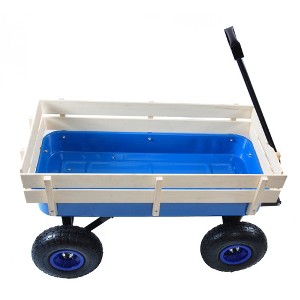 SKRAN Outdoor Sport Wagon All Terrain Pulling Pull-Along Wagons w/Wood Railing Air Tires Big Foot Panel Wagon w/Removable Wooden Side Panels - 1 of 4
