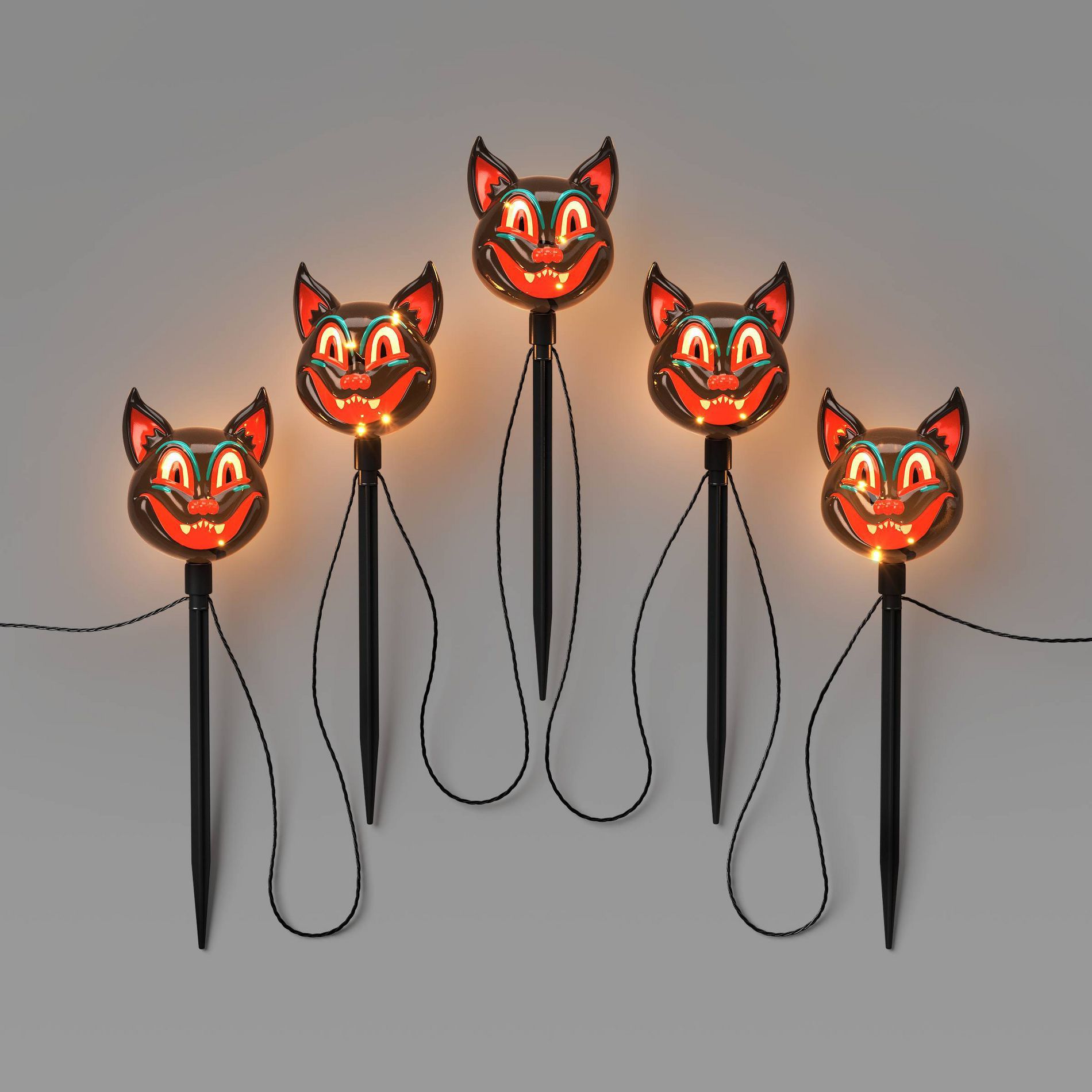 5ct Plastic Cat Halloween Novelty Pathway Lights with Warm White LEDs - Hyde and EEK! Boutique™