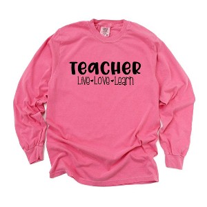 Simply Sage Market Women's Teacher Live Love Learn Long Sleeve Garment Dyed Tee - 1 of 3