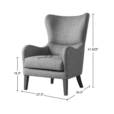 Elegant Gray Swoop Wing Accent Chair with Solid Wood Legs