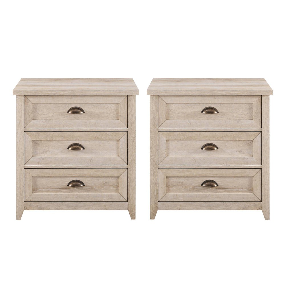 Photos - Storage Сabinet Saracina Home Set of 2 Fontella Transitional 3 Drawer Nightstands White Oak: Farmhouse Style Bedside Tables with Storage