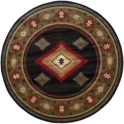 Oriental Weavers Hudson 087G1 Black/ Green Indoor Area Rug - 7'8" Round