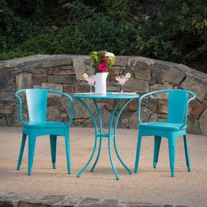 Christopher Knight Home Tisha Outdoor Modern Iron 3 Piece Bistro Set with Curved Open Backrest - 1 of 4