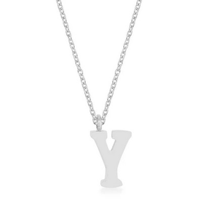 ShineHigh Rhodium-Plated Stainless Steel Lowercase Initial Pendant Necklace with 16" Chain + 2" Extender – Letters O, Q, U, W, X, Y, Z