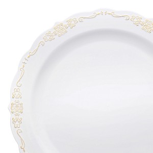 Smarty Had A Party 10" White w/ Gold Vintage Rim Plastic Dinner Plates - 120 pcs - 1 of 4