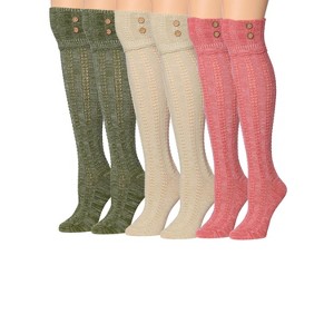 Tipi Toe Womens 3 Pairs Winter Warm Fashion With Buttons Comfortable Knee High Cotton-Blend Boot Socks - 1 of 1