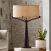 Franklin Iron Works Tremont Industrial Table Lamp 31 1/2" Tall Bronze Metal Burlap Fabric Drum Shade for Bedroom Living Room Bedside Nightstand Office - 2 of 4